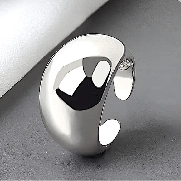 Sterling Silver Geometric Glossy Cuff Minimalist Statement Ring Set - Picture 8 of 12